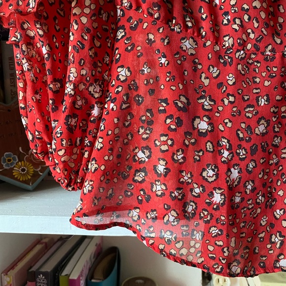 Zara | Red Leopard Print Sheer Wrap Top - Picture 8 of 11